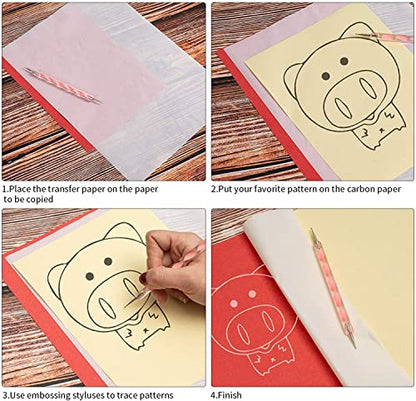 50 Sheets Carbon Paper White Graphite Paper Transfer Tracing Paper and 5 Pieces Ball Embossing Styluses for Wood, Paper, Canvas and Other Art Craft Surfaces (White-50) - color: White