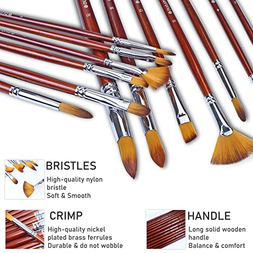 Artist Paint Brush Set, 13-Piece Long Handle Oil Paint Brushes | 13 Brushes for Acrylic Painting, Soft Anti-Shedding Nylon Bristles, Watercolor Brush Set for Body, Face, Rock, Canvas Drawing