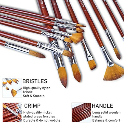 Artist Paint Brush Set, 13-Piece Long Handle Oil Paint Brushes | 13 Brushes for Acrylic Painting, Soft Anti-Shedding Nylon Bristles, Watercolor Brush Set for Body, Face, Rock, Canvas Drawing
