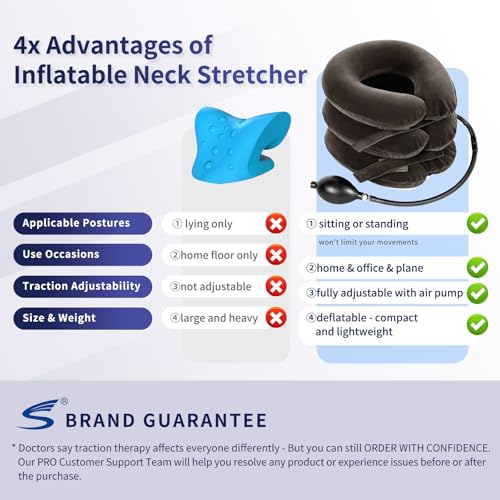 Cervical Neck Traction Device for Instant Neck Pain Relief - Inflatable & Adjustable Neck Stretcher Neck Support Brace, Neck Traction Pillow for Home Use Neck Decompression (Classic Gray) - color: Classic Gray