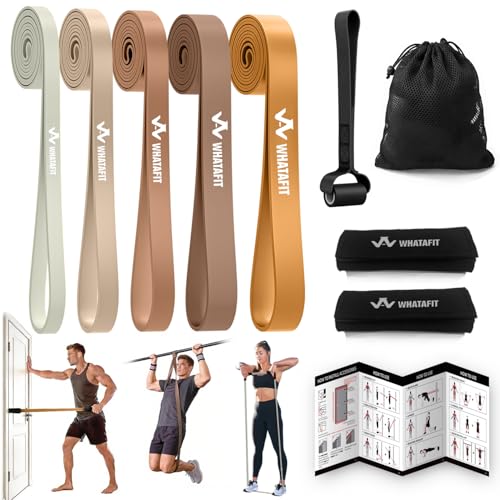 WHATAFIT Resistance Bands, 5 Level Pull Up Assistance Bands for Working Out - color: 2.3-56.7kg(5-125파운드) 커피+그립