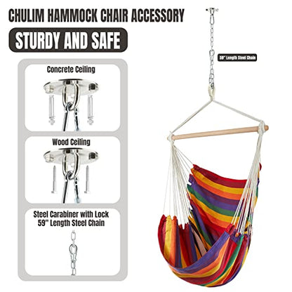 Chulim Hammock Chair Hanging Swing - Cotton Weave Canvas with Hardware Kits, Max 330Lbs, XL Hanging Chair for Indoor Outdoor Patio Yard - Red Stripe - color: Red Stripe