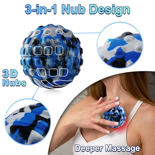 Deep Tissue Massage Ball for Exercise & Recovery - SGS Certification - Targets Back, Shoulder, Legs&Feet - Relieves Muscle Knots, Joint Pain&Tightness, Pressure Point Therapy- Myofascial Release Ball - color: Blue&gray, size: 1-Pack | 2.8-inch