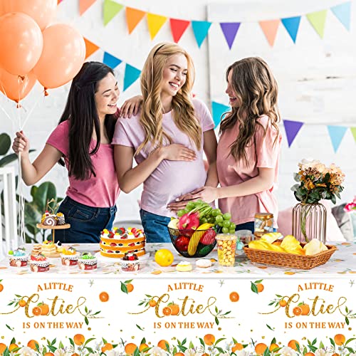Tegeme Little Cutie Tablecloth Orange Fruit, Plastic Baby Shower,3 Pack | Disposable Table Cover, Little Cutie is on the Way Tablecloth, Baby Shower Birthday Tangerine Decor