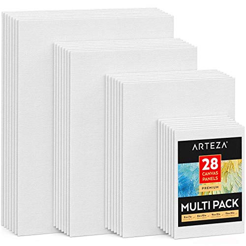 ARTEZA Premium Canvas Boards for Painting, 5 x 7, 8 x 10, 9 x 12, 11 x 14 Inches, Multipack of 28, White Canvas for Acrylic, Oil and Gouache Painting - size: 5 x 7, 8 x 10, 9 x 12, 11 x 14 Inches