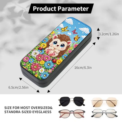 FlyingMage 5D Diamond Art Painting Kit, Hard Shell Eyeglasses Glasses Case | Flower Hedgehog DIY Diamond Dots, Small Gem Art Paint Mosaic Kits, Cute Rhinestone Sunglasses Case for Adults Beginner Women - color: Multicolor Flower Hedgehog