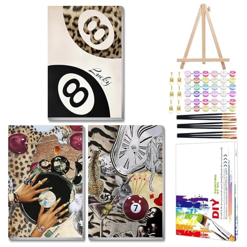 Mandun Leopard Paint by Numbers Kit for Adults, 3 Pack, 7.8x11.8 inch | DIY Painting Kits Crafts for Adults, Relieve Stress, Frame Canvas, Wooden Easel, Gift Box, Home Wall Decor - color: 3 Pack Leopard