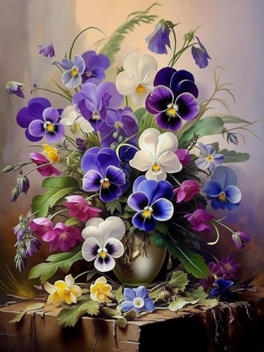 RYMILIE Pansy Diamond Art Kits for Adults Diamond Painting Kit 12x16in | 5D Flowers Stress Relief Diamond Art Painting Kit for Beginners, DIY Full Round Drill Gem Art Crafts for Home Wall Decor Gift - color: DP04574