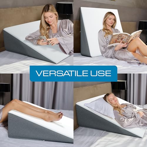 Kolbs Bed Wedge Pillow for Sleep Apnea, FSA Eligible Acid Reflux, and Back Pain Relief, with Chic Jacquard Cover - Headboard Wedges for Sleeping (Extra Wide 12" Height) - size: Extra Wide 12" Height - Grey