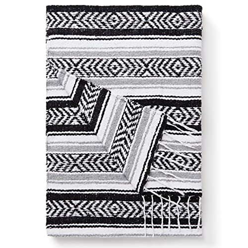 Black and Gray Mexican Blanket by Laguna Beach Textile Co - Beach, Yoga, Camping, or Decorative Throw Blanket - Traditional Handmade Serape - Gray Noir - color: Gray Noir