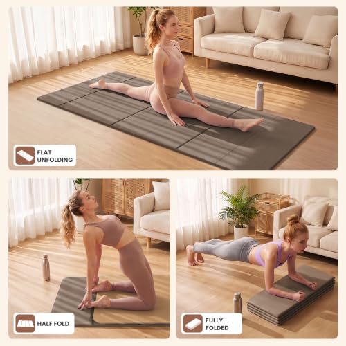 Stepwaver Foldable Fitness Yoga Mat, 0.4” (10 mm) Extra Thick -75” x 26” - color: Brown