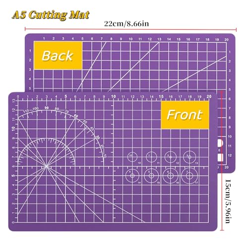 A5 Self-Healing Cutting Pads, Small Cutting Mat, Professional Double Sided Durable Cutting Mat, Great for Hop Scrapbooking, Quilting, Fabric, Sewing Craft Projects (Purple, A5) - color: Purple