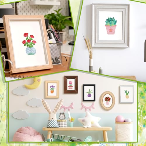 Xuhal 30 Pcs Mini Diamond Art Kits for Adults, Small Diamond Painting Kits, Green Plant & Floral Potted Mini Diamonds Painting Kit 5d DIY Rhinestones Crafts with Cardboard for Beginner Gifts - style: Plant
