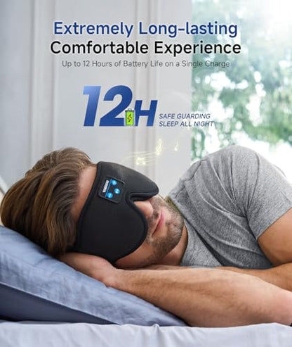 Voerou Sleep Headphones, 3D Bluetooth 5.4 Sleep Mask Wireless Eye Mask, Sleeping Mask with Bluetooth Headphones for Side Sleepers with Ultra-Thin Speakers, Perfect for Sleeping Travel Christmas Gifts - color: Light Black