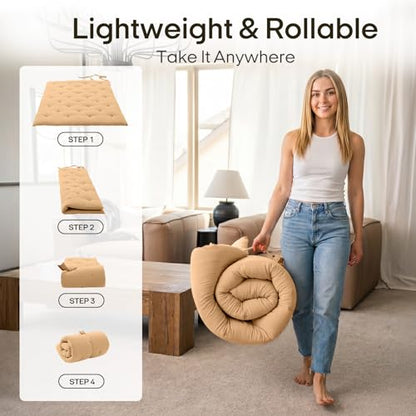 ZonLi Japanese Floor Mattress, 100% Cotton Cover Foldable Futon Mattress - color: Burro, size: Queen(80"L x 60"W x 2.5"Th)
