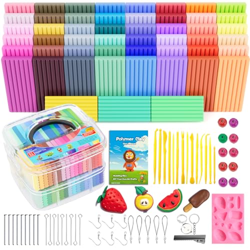 CiaraQ 51-Color Polymer Clay Oven Bake Modeling Kit | 14 sculpting tools, 2-layer storage box, silicone mold, acc. pack, guide. Great for school, home, gifts, kids & artists. - color: 51 Colors, size: 20g / pcs