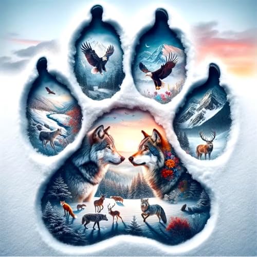 CXYQLC DIY Winter Animals 5D Diamond Painting Kits for Adults, Diamond Art Animals Wolves, Eagles, Deer and Foxes Diamond Painting Full Drill Craft Kits for Home Wall Decor Gifts 11.8x11.8inch