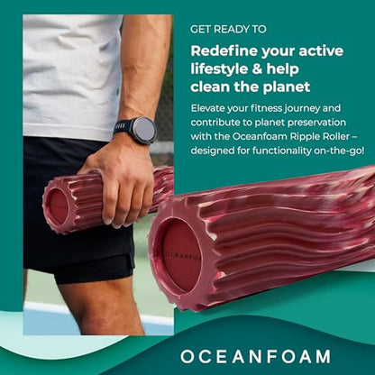 Oceanfoam Ripple Travel Foam Roller (11" x 3.35") Firm Mini Foam Roller for Physical Therapy, Deep Tissue Massage, Back Pain - High Density, Wave Textured - Yoga (Maroon, Blush & Hot Pink Marbled) - color: Maroon, Blush & Hot Pink Marbled