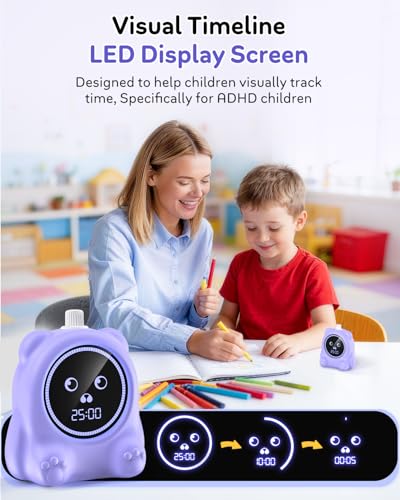 Visual Timer for Kids, 100 Min Digital Timer with Paused, Rechargeable Countdown/Up Timers, 3 Alarm, Silent, Vibrate & Sound Mod, Productivity Timers for ADHD, Classroom, Teacher, Exercise, Study - color: Purple