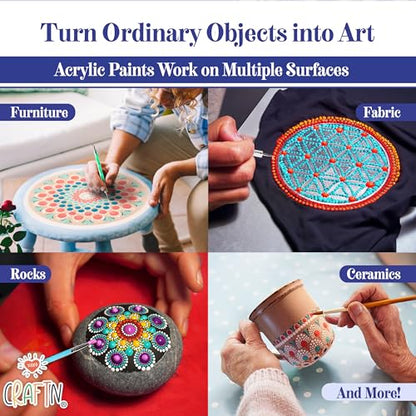 Complete Beginner's Mandala Painting 46 Piece Kit with Acrylic Paints, Reusable Stencils and Dotting Tools. Fun Rock Art & DIY Craft Project. Starter Activity Pack and Gift for Teens, and Adults