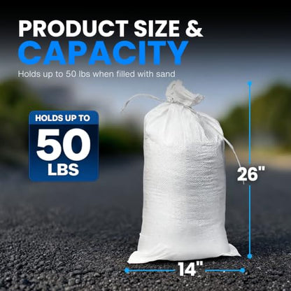 Sand Bags with Ties 14" x 26" - Sand Bags for Flooding, Woven Polypropylene Sandbags, 50 lbs Capacity, 14x26 inches, White - size: 10 Count (Pack of 1)
