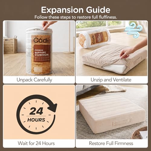 Codi Couch Cushion Replacements 2 Pack, 5 Inch High-Density Foam, 24 Inch - color: Ivory, size: 24 Inch (Pack of 2)