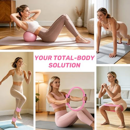 Pilates Kit for Women – Pilates Equipment for Home Workouts with 14" Pilates Ring & Mini Ball, Resistance Bands, Ankle Weights & Sliders for Full Body Toning, Strength & Flexibility
