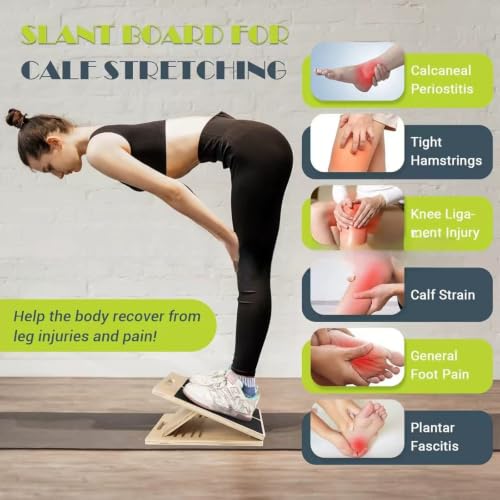 Adjustable Wooden Slant Board for Calf Stretching, Portable Wooden Incline Board Fitness Equipment, Balance Block for Knees Ankle Heel Feet Leg