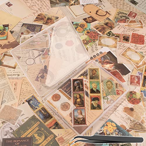 200Pcs Vintage Scrapbook Stickers, Aesthetic Junk Journal Stamping Supplies Kit, Scrapbooking Ephemera Washi Paper for Bullet Journaling Planners Diary Collage (Artistic) - style: Artistic