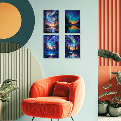 4 Pack Framed Paint by Numbers Kit for Adults Beginner Canvas Painting by Numbers for Adults Starry Night Easy Adult Paint by Number Kits with Frame Tree Watercolor Painting by Number 8x12 Inch - color: Starry Night Framed Paint by Numbers Kit