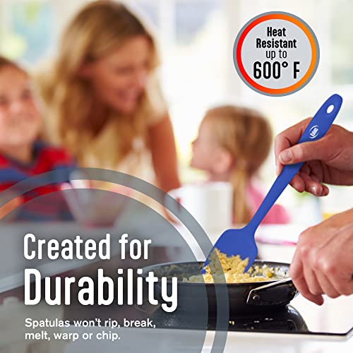 Kaluns Silicone Spatula Set, 4 Rubber Spatulas 600°F Heat Resistant, Nonstick Seamless Design with Stainless Steel Core, Dishwasher Safe, BPA free, Bonus Tongs Included - color: 4 Pcs + Tongs Blue