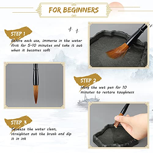 12 Pieces Chinese Calligraphy Brush Set with Sumi Watercolor | Roll-Up Bamboo Holder, Japanese Kanji Writing, Ink Painting, Goat Hair Tips, Beginner Artist Kit