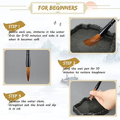 12 Pieces Chinese Calligraphy Brush Set with Sumi Watercolor | Roll-Up Bamboo Holder, Japanese Kanji Writing, Ink Painting, Goat Hair Tips, Beginner Artist Kit