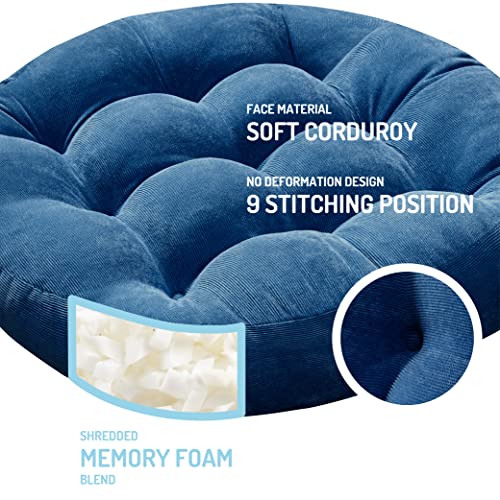 Round Meditation Cushion, Large Floor Pillow for Adults, 22 Inch Navy | Reading nook use, Zen relaxation, Tatami seating, Corduroy cover, 3.5 in thick, Shredded memory foam fill, Soft yoga pad - color: Round | Navy | 1 Pack, size: 1 Pack
