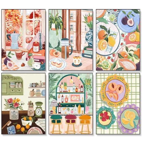 Fountor 6 Pack Paint by Numbers Kit for Adults Beginner Coffee, 10x14 Inch | Without Frame Canvas, DIY Acrylic Adult Paint by Number Kits Fruit, Stress Relief Craft Kits, For Home Wall Decor Gift - color: LKOP6P-8