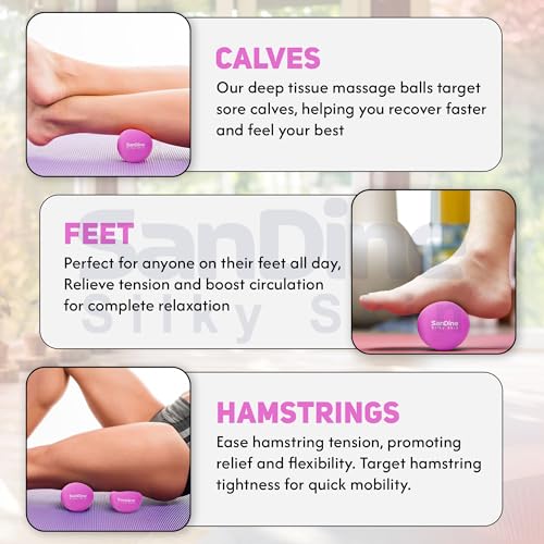 Lacrosse Massage Balls for Deep Tissue Massage - Release Tension Relieve Muscle Soreness Improve Flexibility - Ideal for Myofascial Release Trigger Point Therapy - 2Pack Yoga balls by Sandine (Purple) - color: Purple