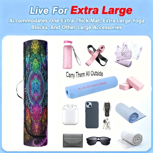 Spacious Extra Large Storage Yoga Mat Bag | Huge Capacity Mandala Gym Tote - Waterproof Wear-Resistant Carrier Strap Pilates - color: Neon Star Night
