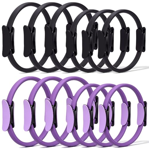 12 Pcs Pilates Rings 14 Inch and 12 Inch Exercise Ring Magic Circle Yoga Ring Lightweight Flexible Workout for Fitness Training Physical Therapy Full-Body Toning and Shaping - color: Black,Purple