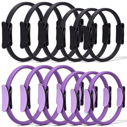 12 Pcs Pilates Rings 14 Inch and 12 Inch Exercise Ring Magic Circle Yoga Ring Lightweight Flexible Workout for Fitness Training Physical Therapy Full-Body Toning and Shaping - color: Black,Purple