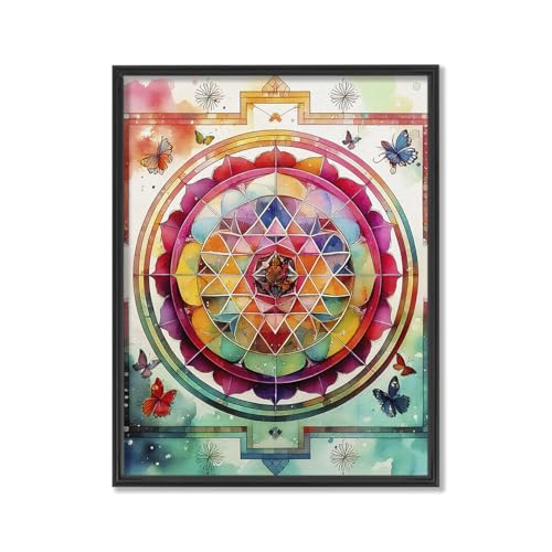 Watercolor Sri Yantra Sacred Geometry Symbol Illustration Art Print for Meditation Room Decor, Yoga Studio Spiritual Office Altar Focal Energy Home Bedroom Dorm Room Wall Art,Healing Nook, Crystal Grid Display, Young Mystic Reiki Master Spiritual Guide En