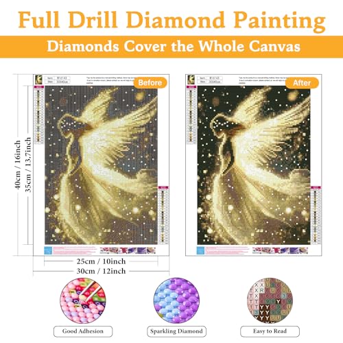 Okarina Diamond Art Kits for Adults & Beginners, Angel Diamond Painting Kit | 5D Full Drill Gem Art with Shiny Angel Wings, Round Diamond Dots, Home Wall Decor & Gift, 12 x 16 Inch - color: HMDPUS-25413