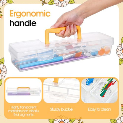 5 Pack Paint Brush Storage Box Portable 13 Inch Long Art Supply Case with Handle Clear Plastic Organizer for Drawing Tools Pencils and Craft Supplies