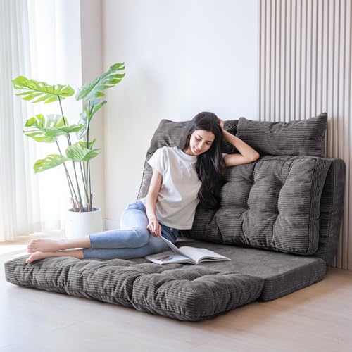 MAXYOYO Folding Sofa Bed, Convertible Chair Couch, Tufted Bean Bag Sofa - color: Dark Grey, size: Tufted Single