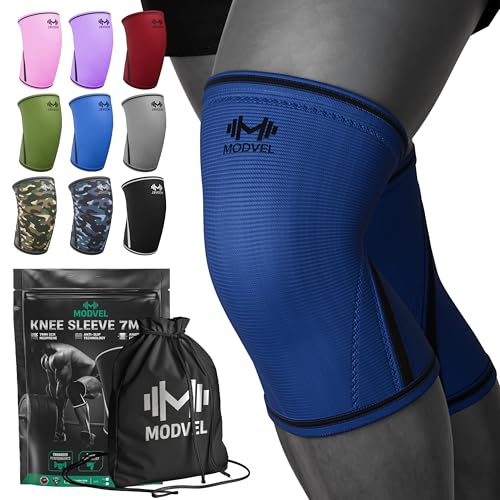 Modvel 7mm Neoprene Knee Sleeves for Men & Women Weightlifting & Powerlifting – Compression Knee Sleeve Support for Squats, Gym, Training – USPA, IPL Approved – Small Blue (Pair) - color: BLUE, size: Small