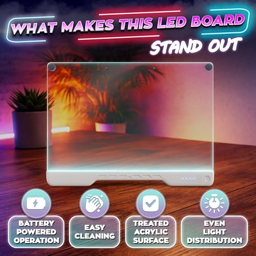 Upgraded 16-Inch LED Drawing Board Rechargeable – 7 Colors, 10 Lighting Effects, Adjustable Brightness – Acrylic Light Board for Tracing with Stand, Markers & Complete Set – Birthday Gift Idea (White) - style: White