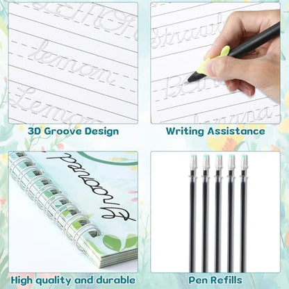 chiazllta Grooved Cursive Handwriting Workbook with Disappearing Ink Pens Magic Reusable Grooved Cursive Writing Practice for Beginners Kids Kickoff Student Workbook Homeschooling Supplies (Words) - style: Words
