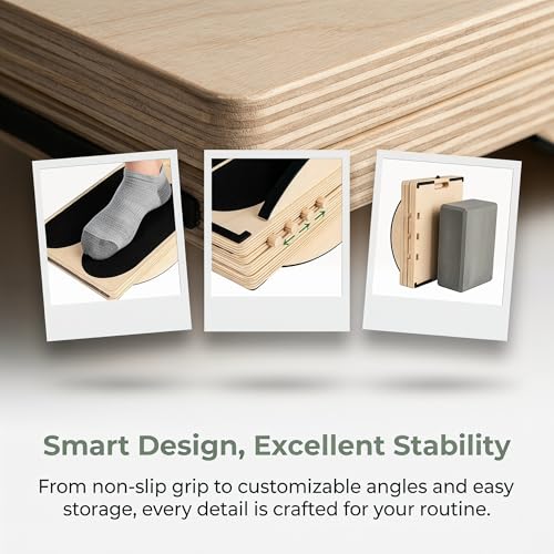 Calf Stretcher Slant Board, Adjustable Wooden Incline Board for Stretching, Non Slip Foot Stretcher for Calf, Achilles, Ankle, Hamstring Exercise