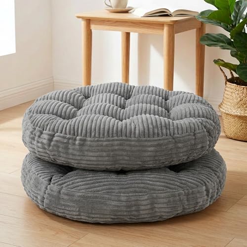 Large Floor Pillow for Adults, 22x22" Memory Foam Floor Cushion with Corduroy Cover, Round Floor Sitting Cushions for Meditation, Lounge,Seating for Yoga, Tatami Living Room (2, Round-Dark Grey) - color: Round-dark Grey