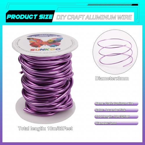 Aluminum Craft Wire,8 Gauge (3mm) Lavender Bendable Wire,32 Feet Continuous Roll for Jewelry Making,Sculpting,Floral & Armature Projects - size: 8 Gauge 32FT, style: Lavender