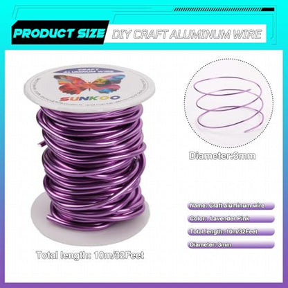 Aluminum Craft Wire,8 Gauge (3mm) Lavender Bendable Wire,32 Feet Continuous Roll for Jewelry Making,Sculpting,Floral & Armature Projects - size: 8 Gauge 32FT, style: Lavender